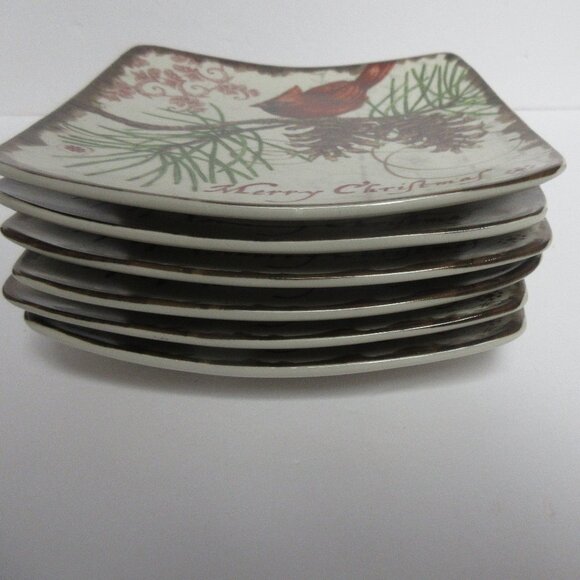 Carson SET OF 6-MERRY CHRISTMAS Cardinal on branch Dessert Salad Plates 6.5" - Picture 5 of 6